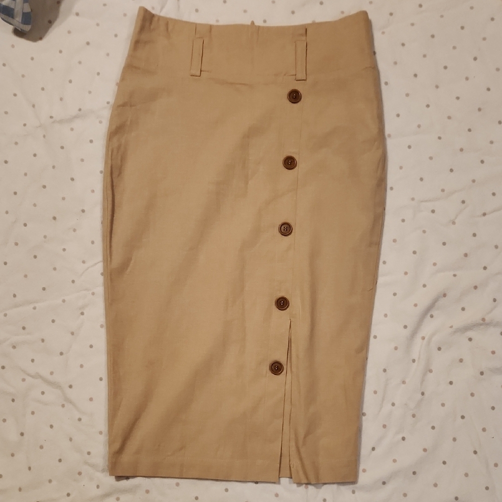 Tan Button-Front Women's Skirt